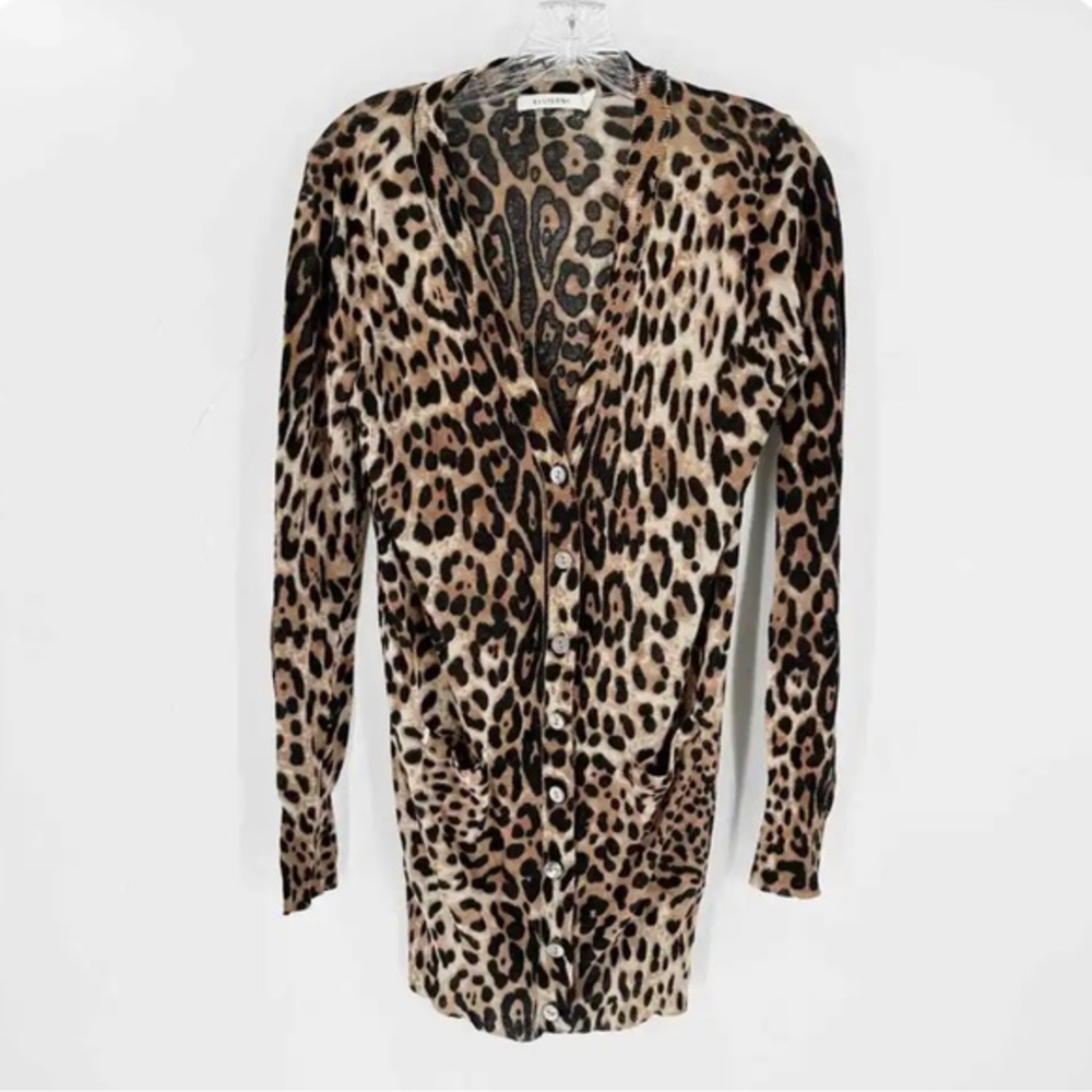 Ellison‎ Linen Blend Leopard Printed Women’s Button Front Cardigan Size M